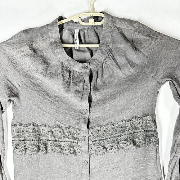 Miilla Clothing Dress S Gray Long Sleeve Boho Semi Sheer Romantic Grunge Prairie - Picture 3 of 9